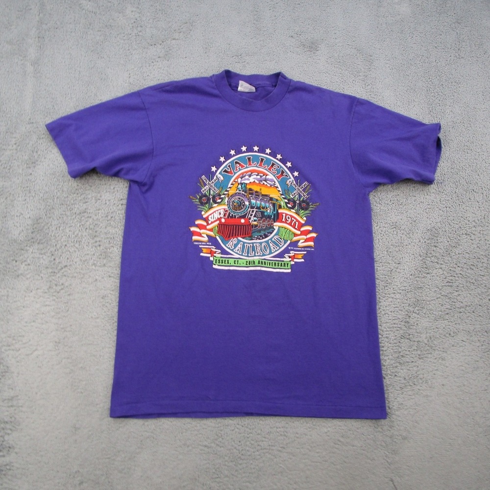 Hanes T-Shirt Mens Large Purple Valley Railroad 20th Anniversary Vintage 1991